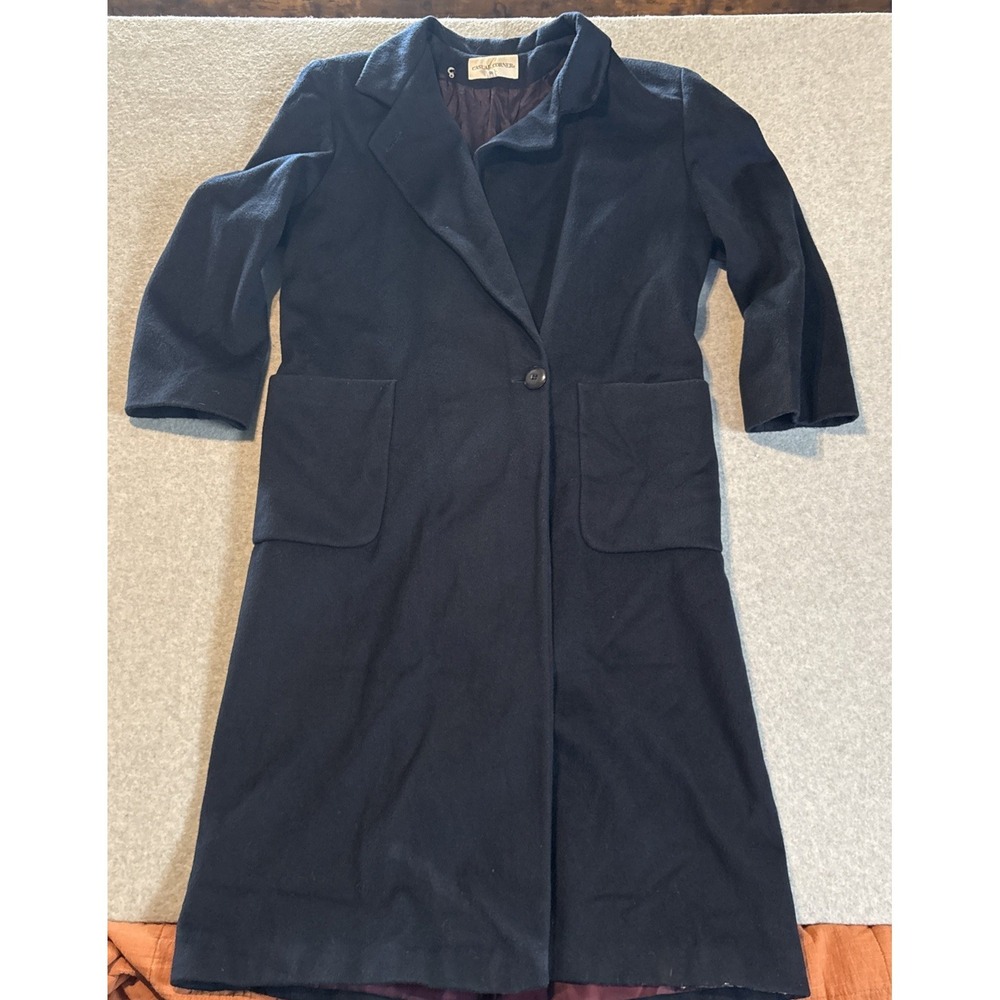 Casual Corner Blue Long Overcoat Women's Sz 10 Good Cond. 75% Wool 25% Nylon